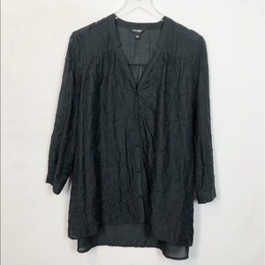 Lucky Brand Black Embroidered Cotton Tunic Large